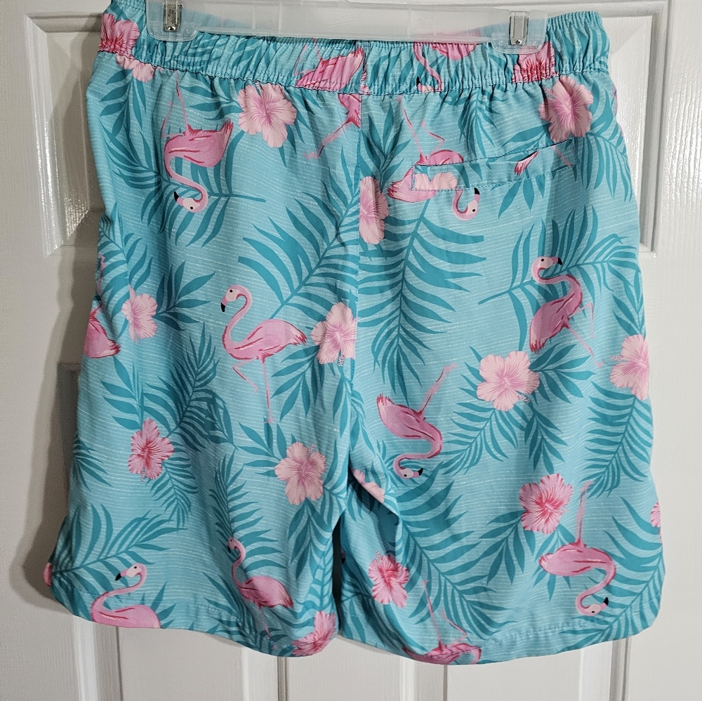 Surplus Swim Trunks Men Medium Blue Pink Flamingo Floral 10” Inseam Tropical Y2K - Picture 3 of 6
